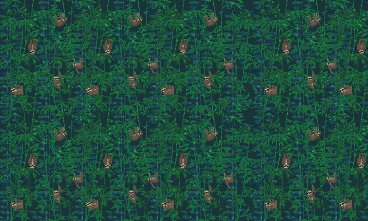 Green Jungle Sloth Pattern Wallpaper - Lush Botanical Tropical Design