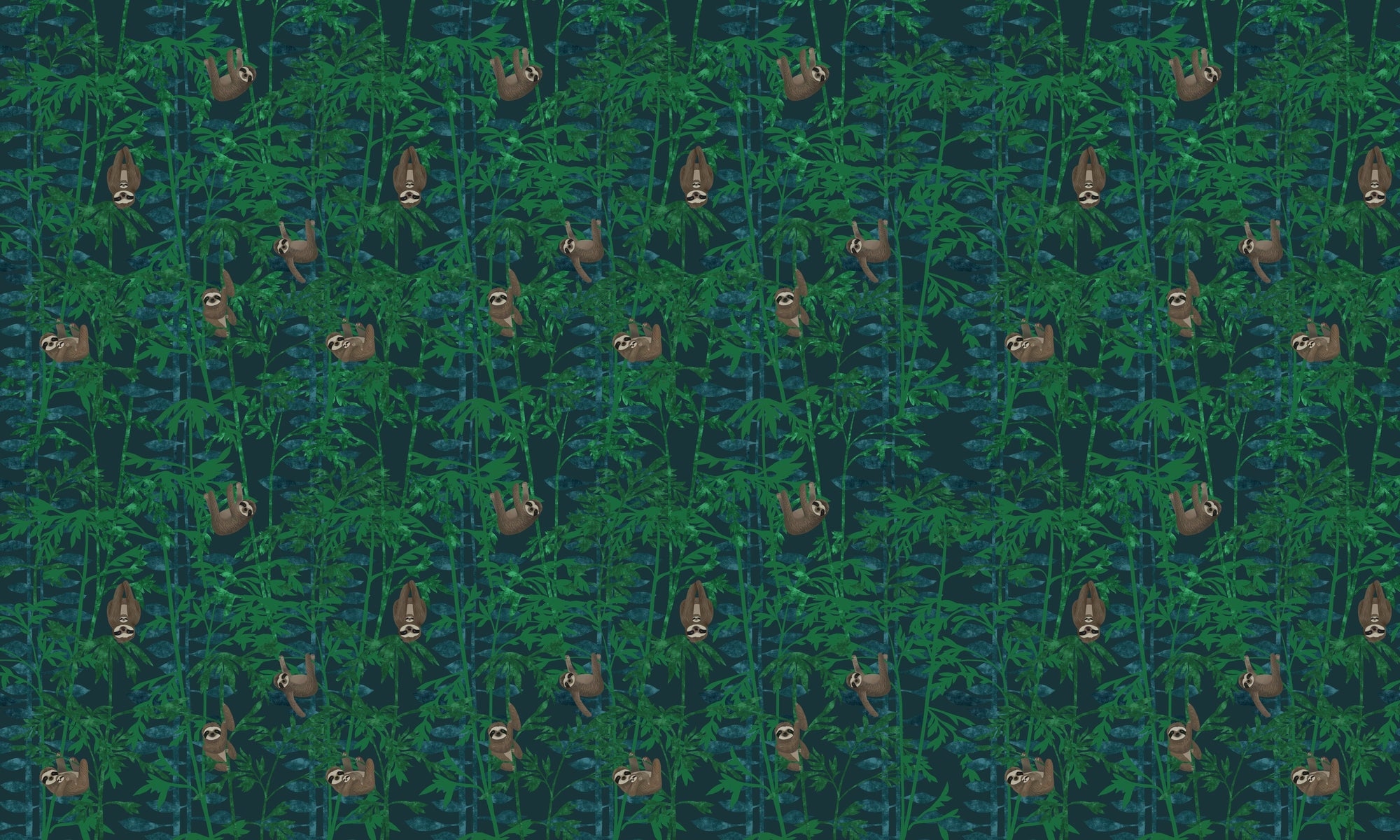 Green Jungle Sloth Pattern Wallpaper - Lush Botanical Tropical Design