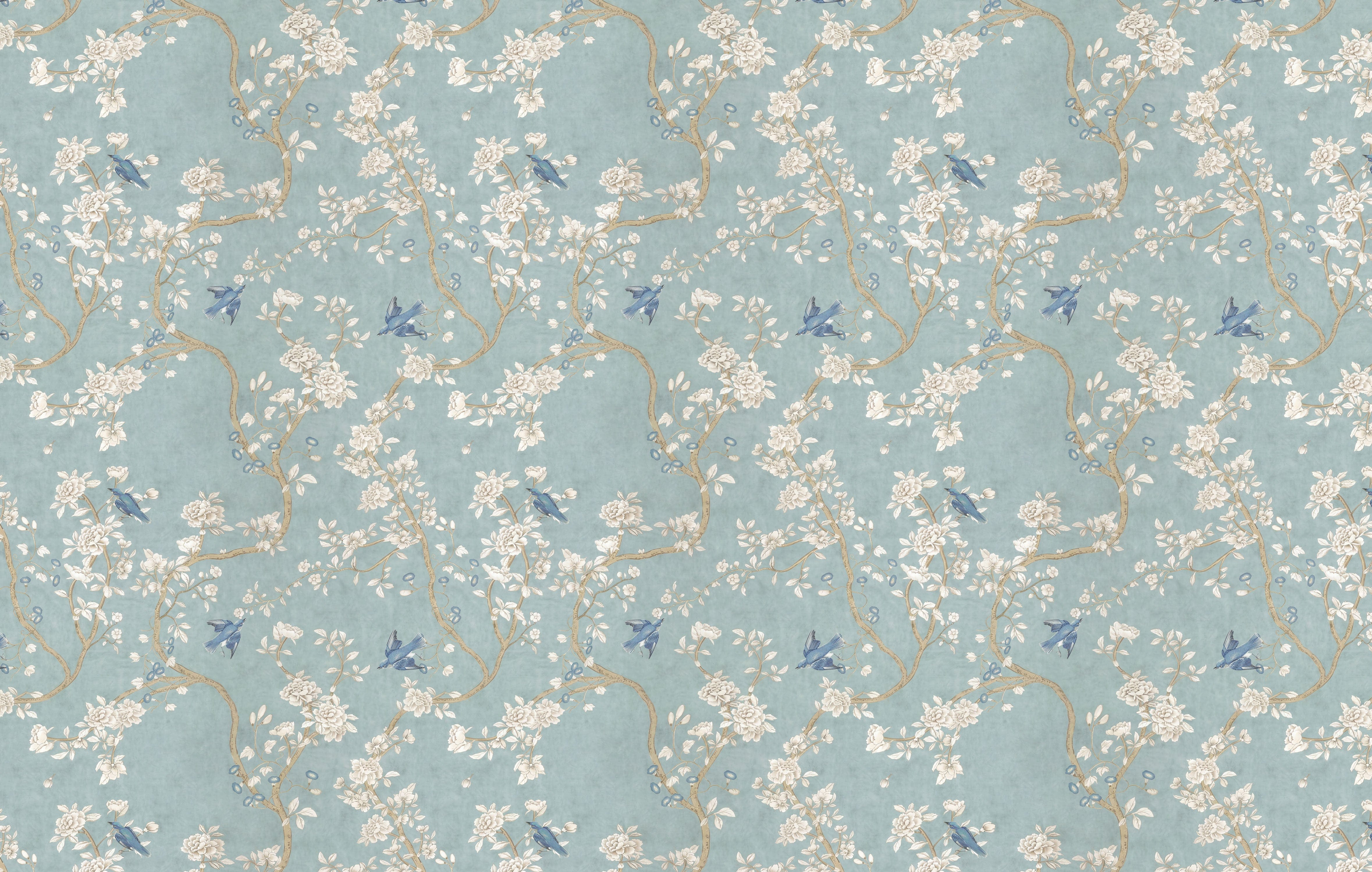 Elegant Blossom & Bluebird Garden Wallpaper