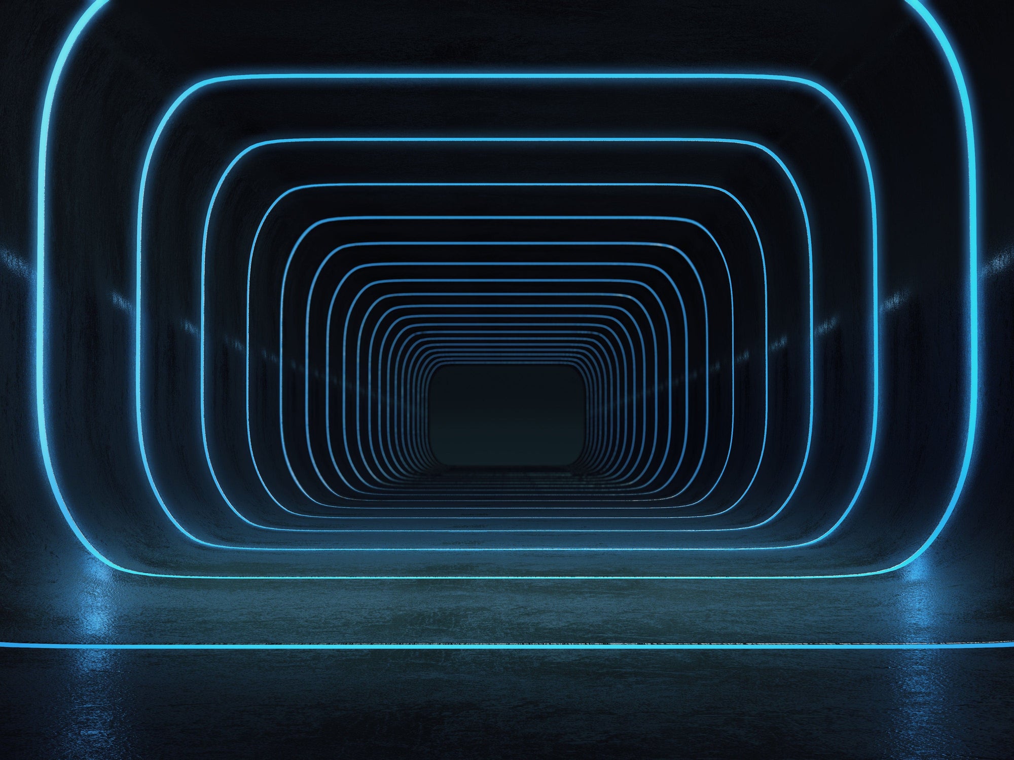 Futuristic Blue Neon Tunnel Effect Mural Wallpaper for Modern Interiors