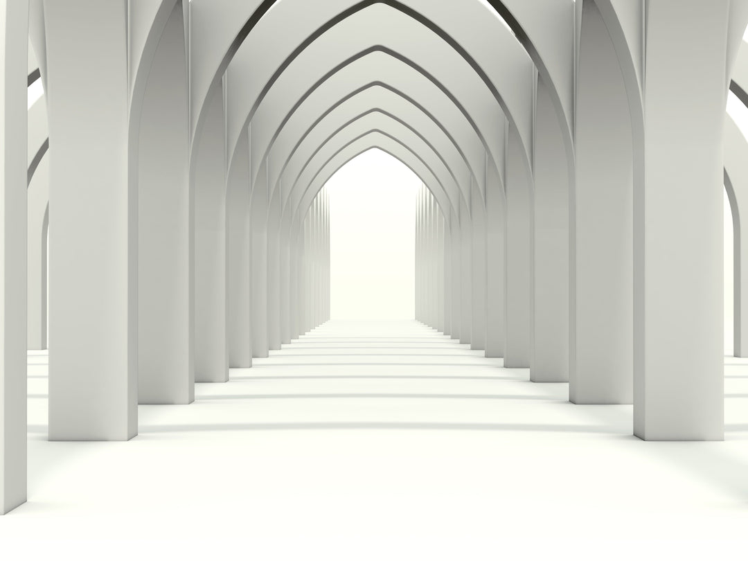 Elegant Monochrome Gothic Archway Mural Wallpaper for Modern Interiors