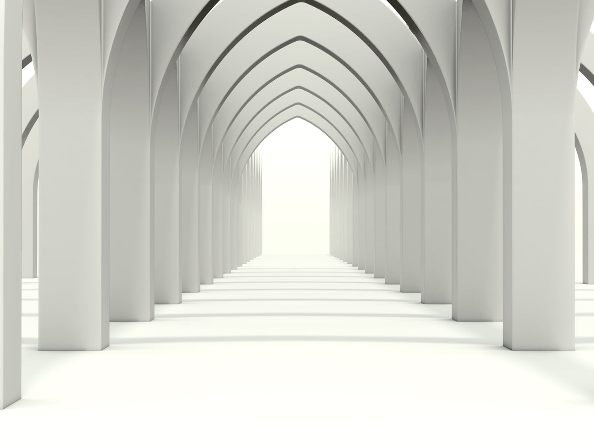Elegant Monochrome Gothic Archway Mural Wallpaper for Modern Interiors