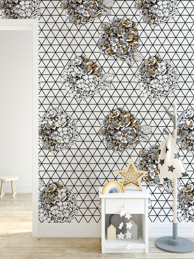 Geometric Floral Bouquet Pattern Wallpaper