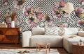 Geometric Blossom Stripe Wallpaper