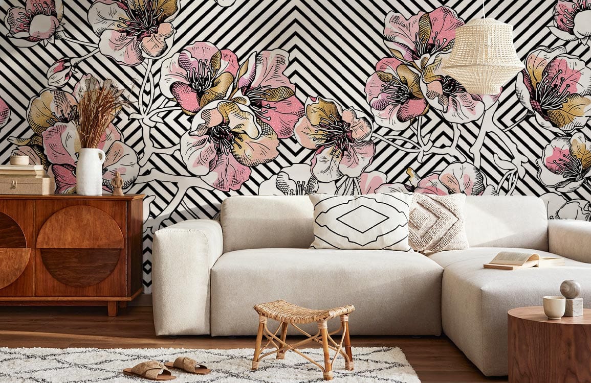 Geometric Blossom Stripe Wallpaper