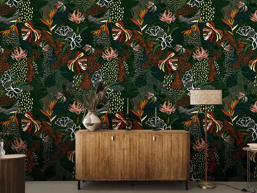 Midnight Tropical Botanical Wallpaper