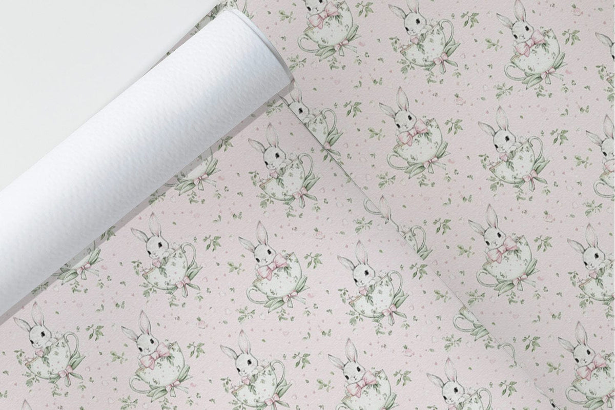 Elegant Vintage Floral Cream Wallpaper featuring bunny design, subtle pattern, ideal for nursery room decor.