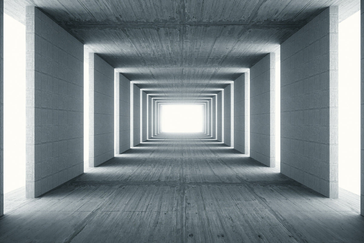 Abstract grey tunnel mural wallpaper, modern interior design, geometric style, perfect for contemporary living rooms.