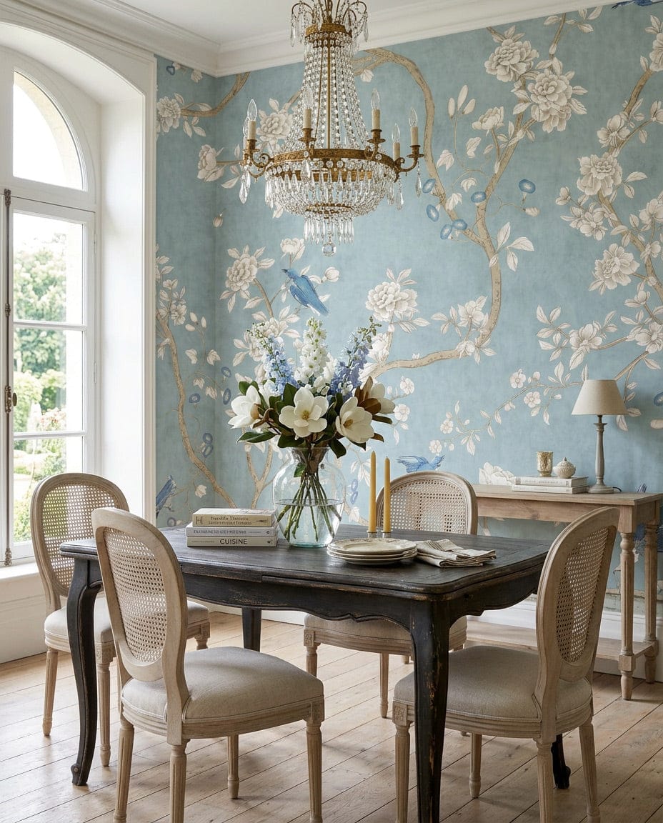 Elegant Blossom & Bluebird Garden Wallpaper