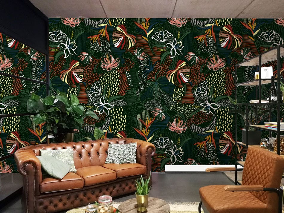 Midnight Tropical Botanical Wallpaper