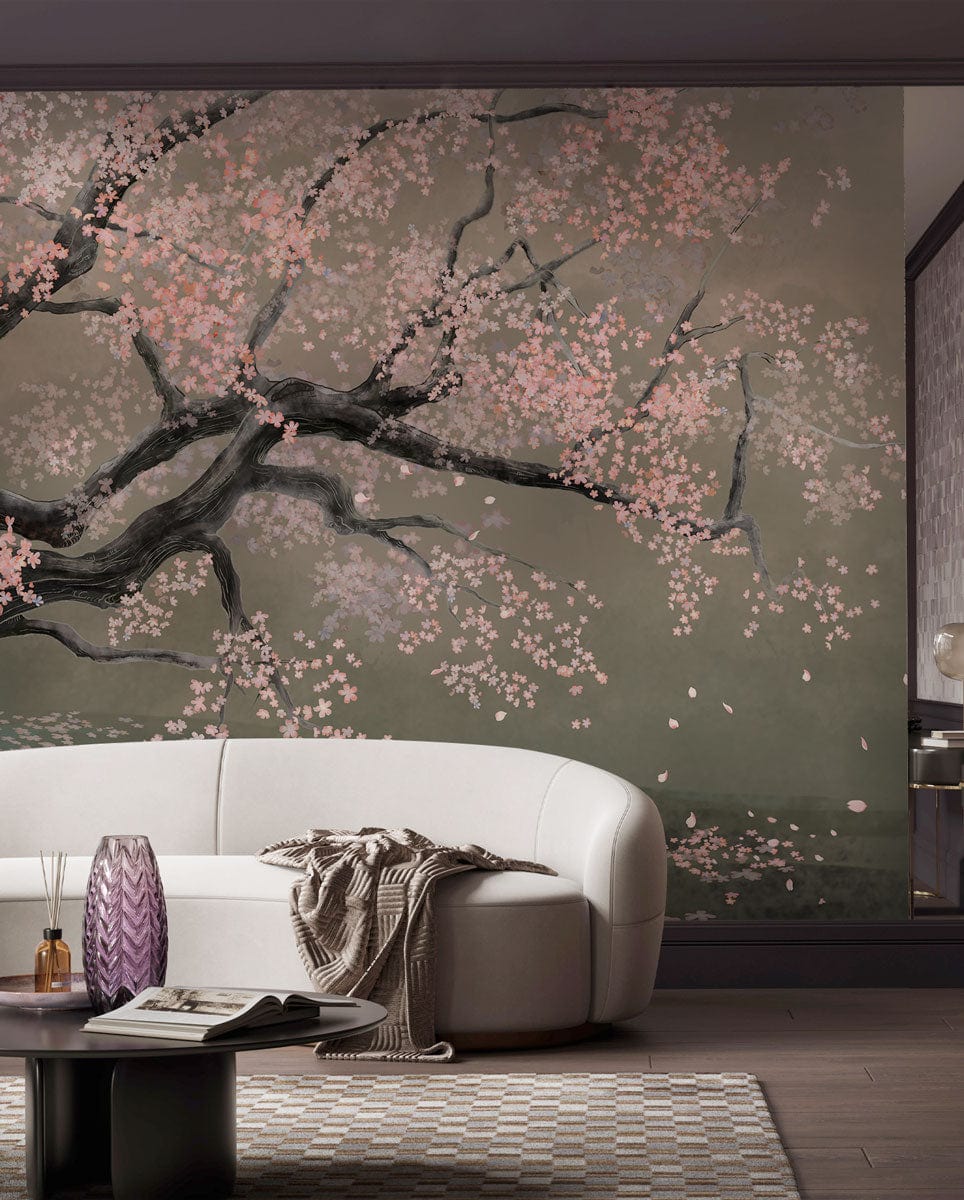 Elegant Cherry Blossom Tree Mural Wallpaper in Serene Pastel Shades