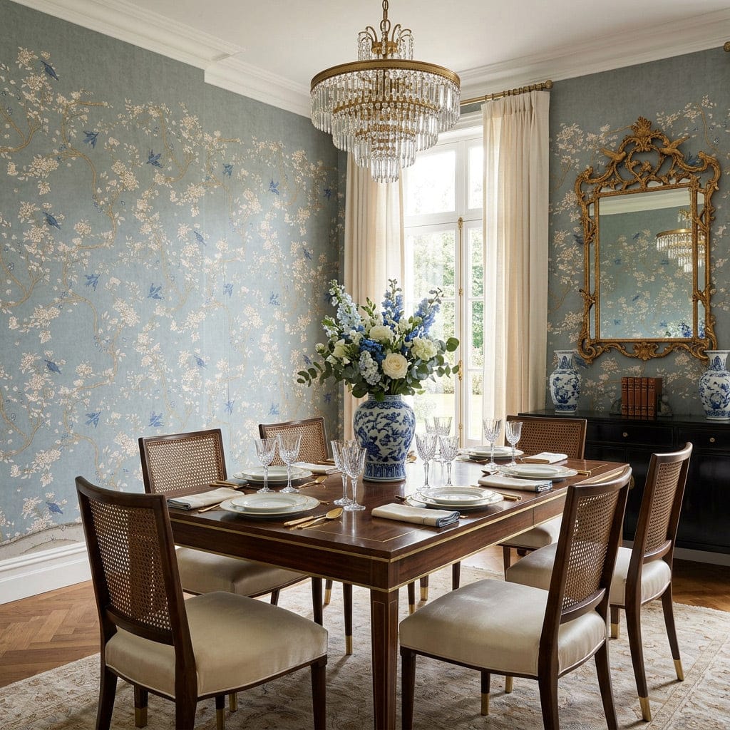 Elegant Blossom & Bluebird Garden Wallpaper