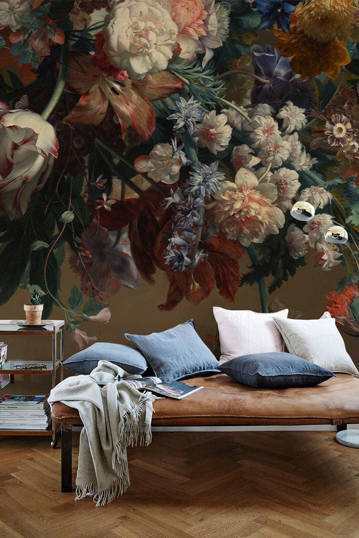 Elegant Vintage Floral Mural Wallpaper with Rich Autumnal Colours and ...
