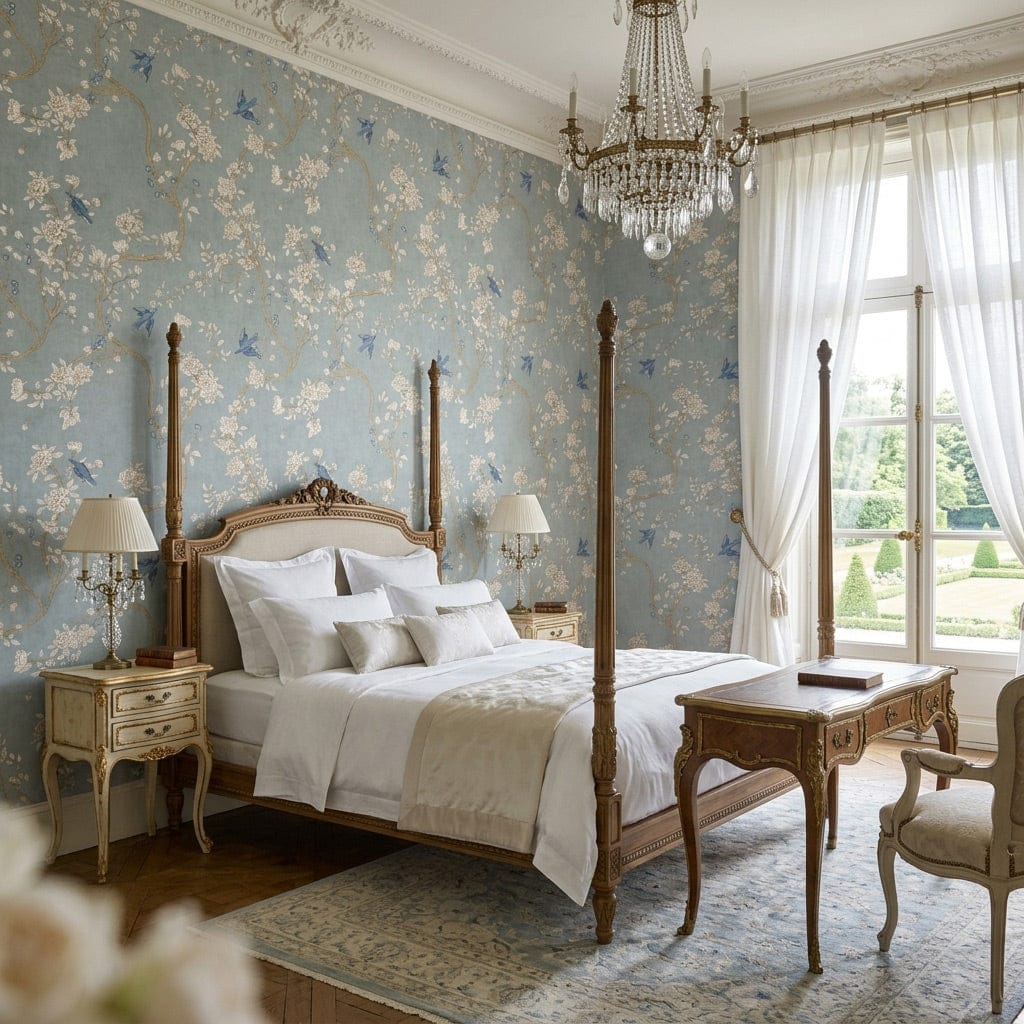 Elegant Blossom & Bluebird Garden Wallpaper
