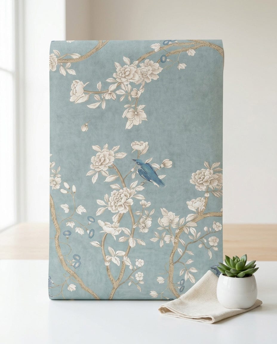 Elegant Blossom & Bluebird Garden Wallpaper