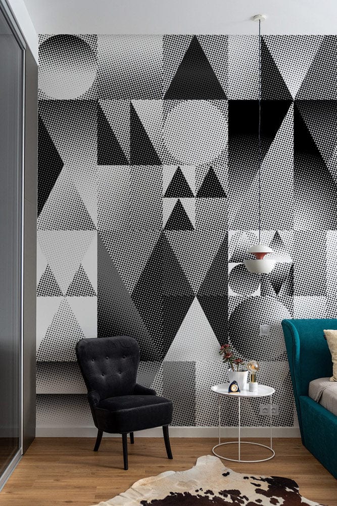 Monochrome Geometric Illusion Mural Wallpaper