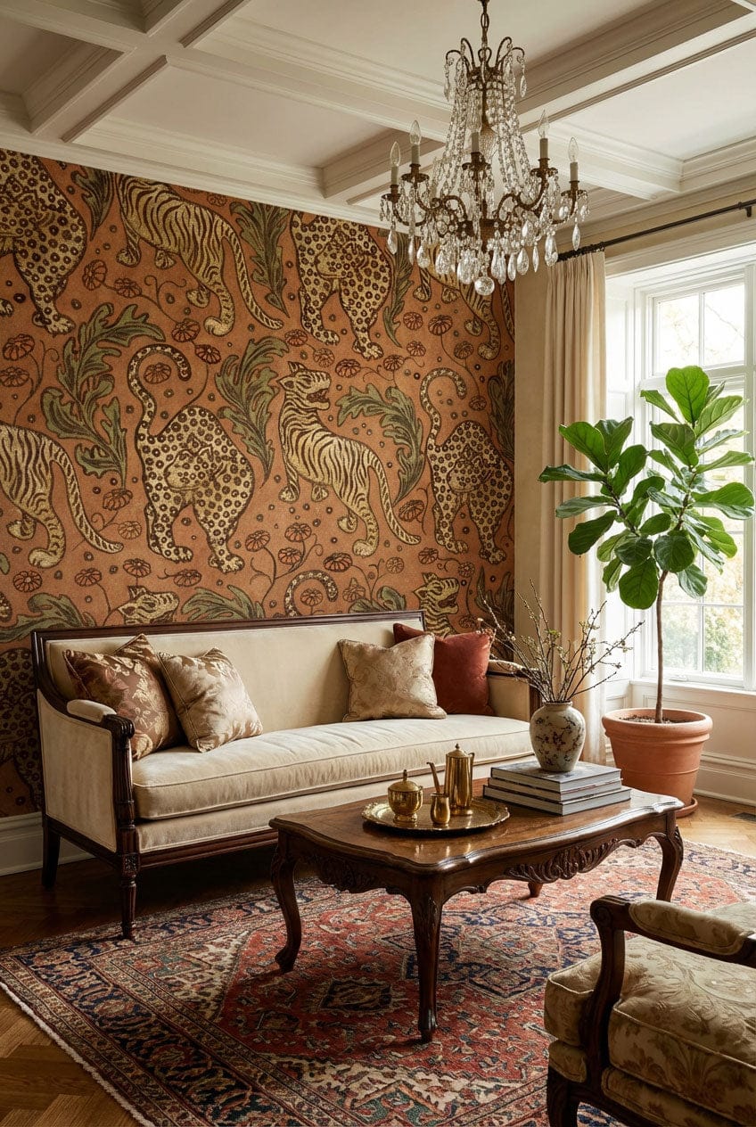 Vintage Safari Animal Motif Mural Wallpaper