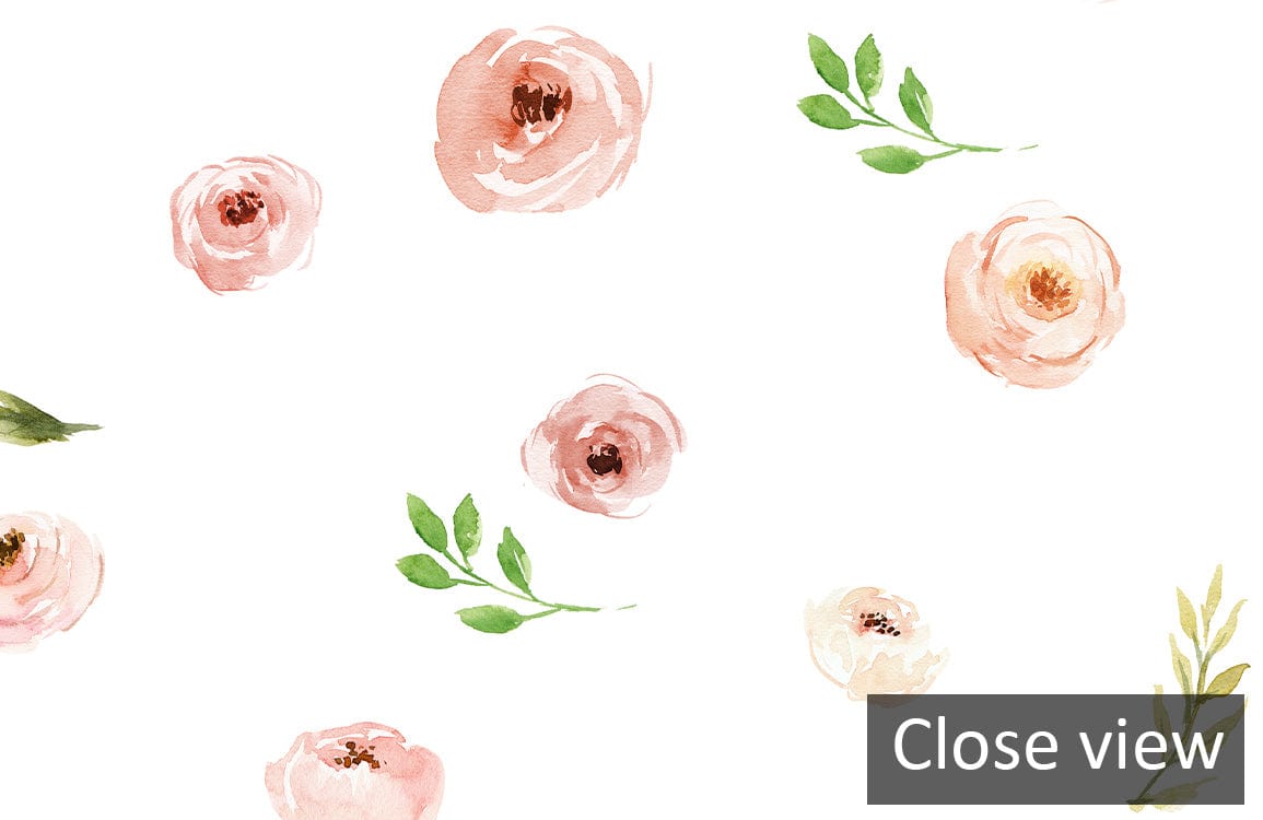 Pastel Floral Delight wallpaper close-up with elegant watercolour blossoms, perfect for chic interiors.