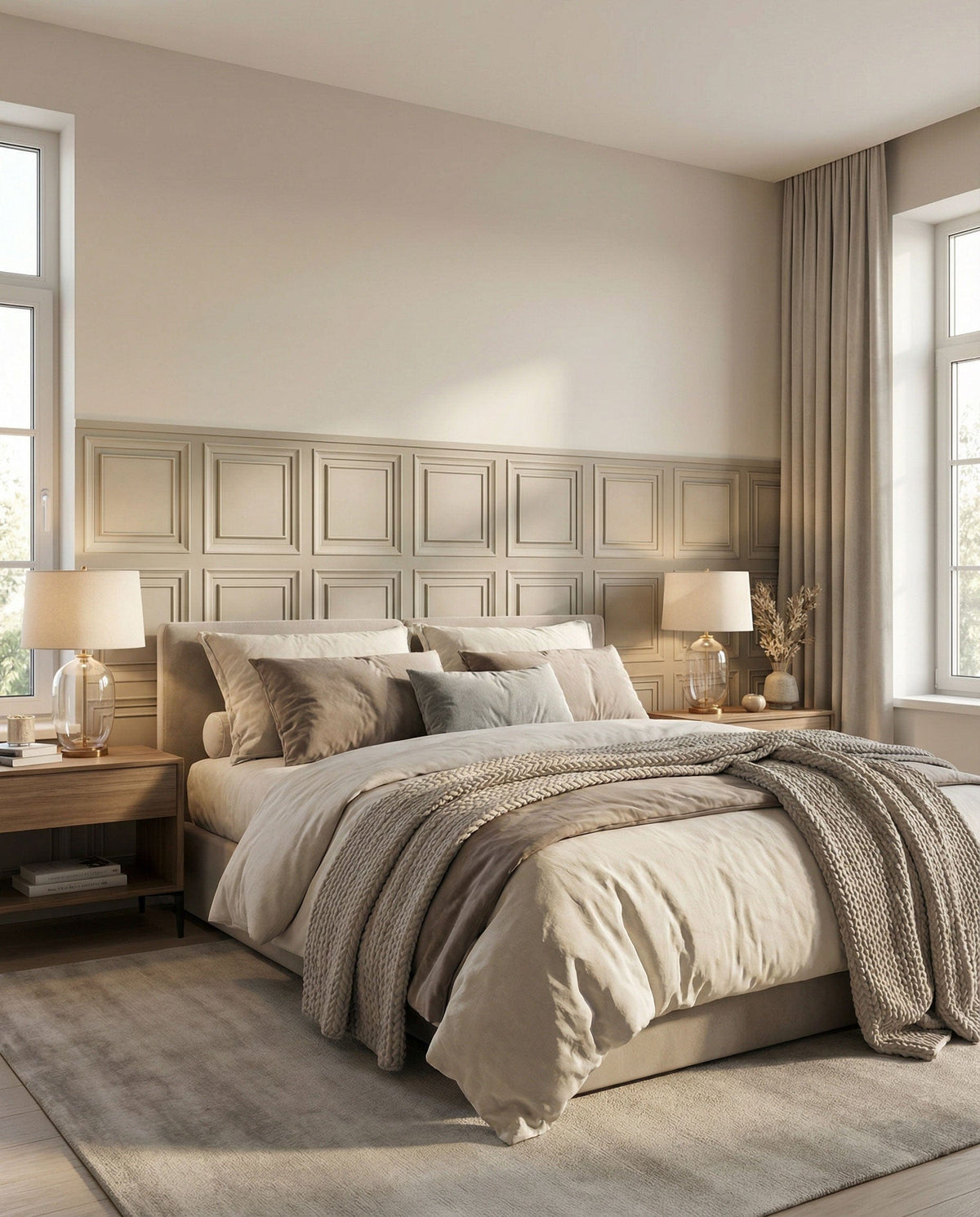 Classic Square Panel Wainscoting Wallpaper