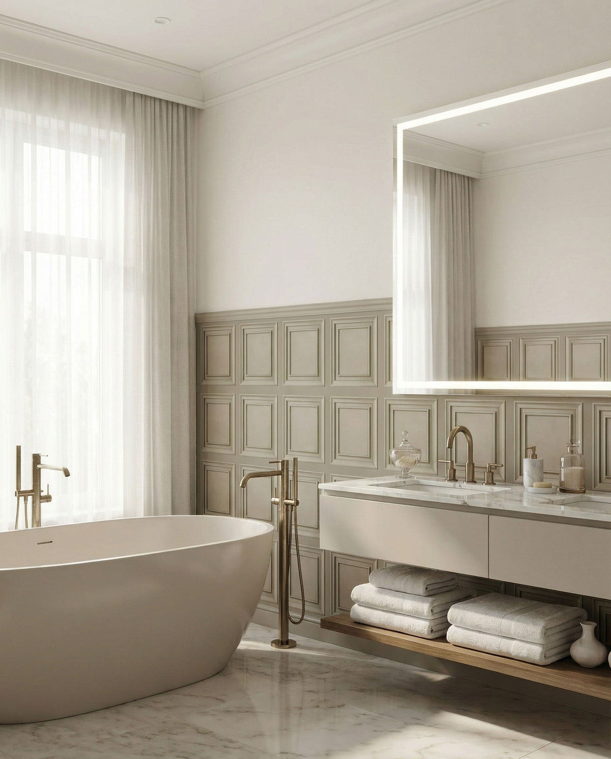 Classic Square Panel Wainscoting Wallpaper