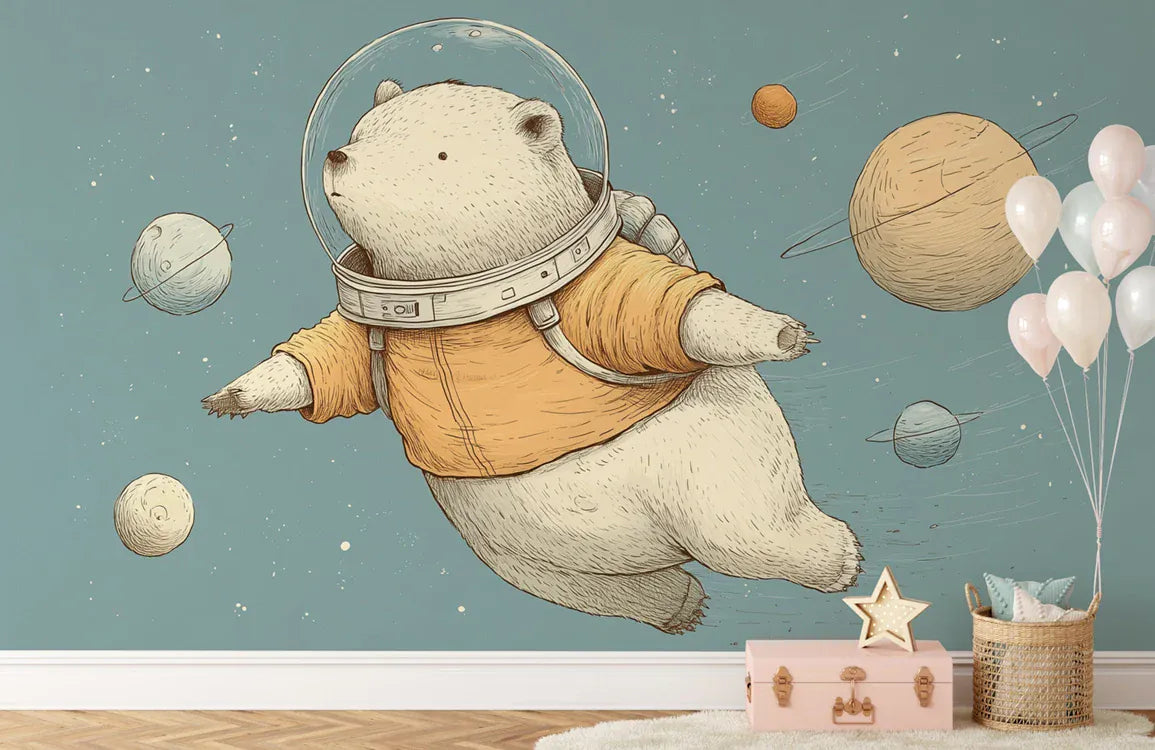 Cosmic Bear Adventure Mural Wallpaper