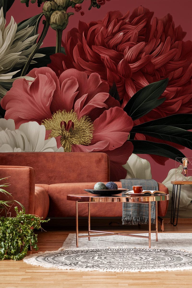 Crimson Bloom Bouquet Mural Wallpaper