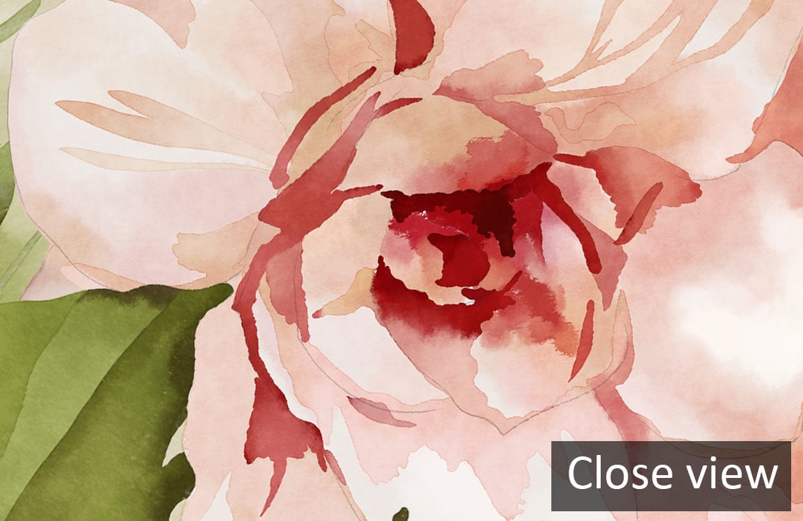 VisCom; Vintage Floral Bloom: Blue-Pink. Use in living room; elegant complement to rustic decor. (220)