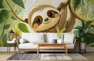Happy Jungle Sloth Mural Wallpaper