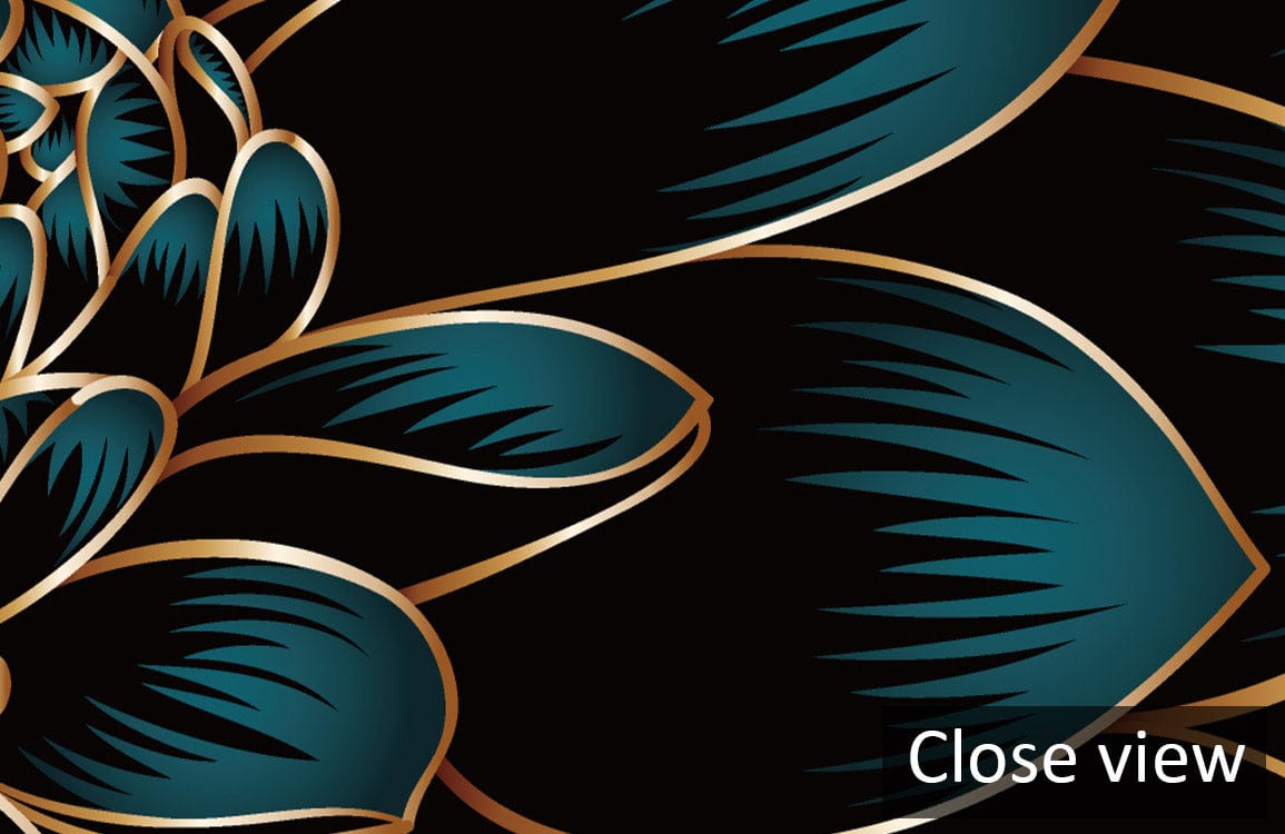 Close view of Emerald Black Floral Elegance wallpaper mural, showcasing luxurious botanical pattern detail.