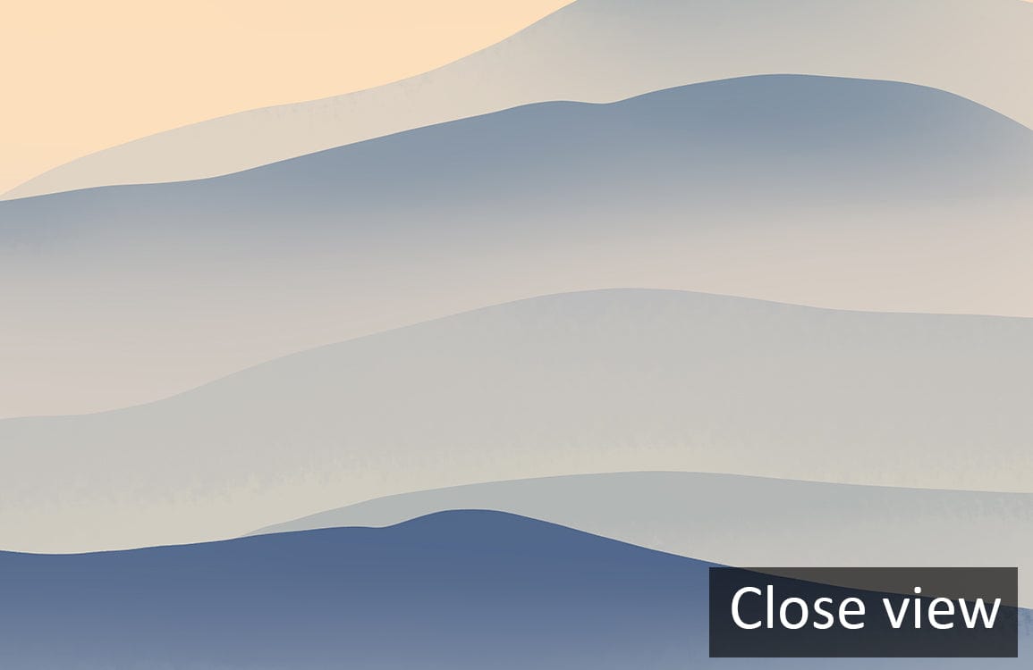 Serene Blue Mountain Landscape Mural Wallpaper - Calming Horizon Decor Art with soft, layered gradients.