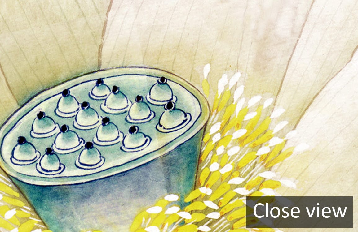 Close view of Elegant Lotus Blossom Mural Wallpaper in soft watercolour tones for serene spaces.