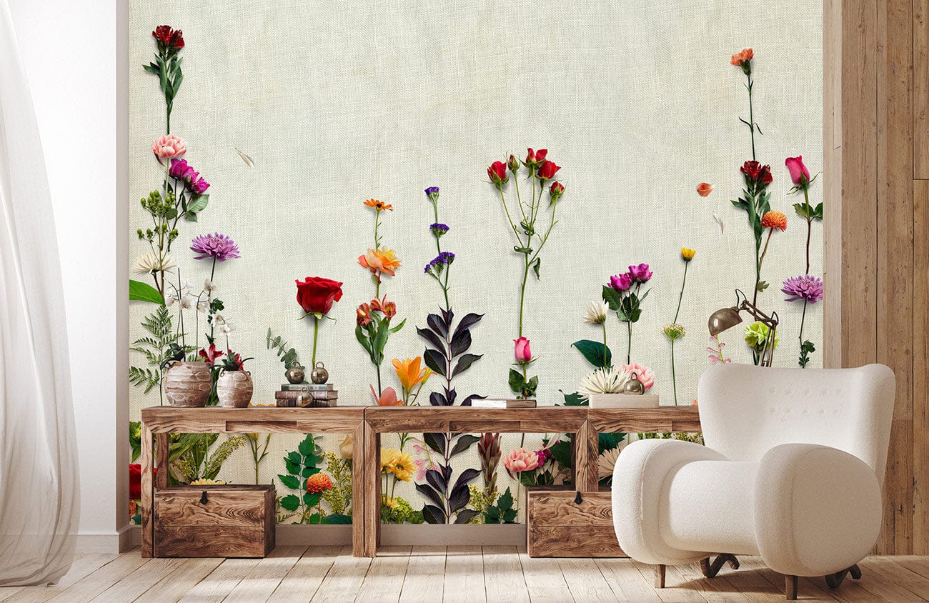 Beautiful Vibrant Floral Garden Mural Wallpaper in Pastel Hues for ...