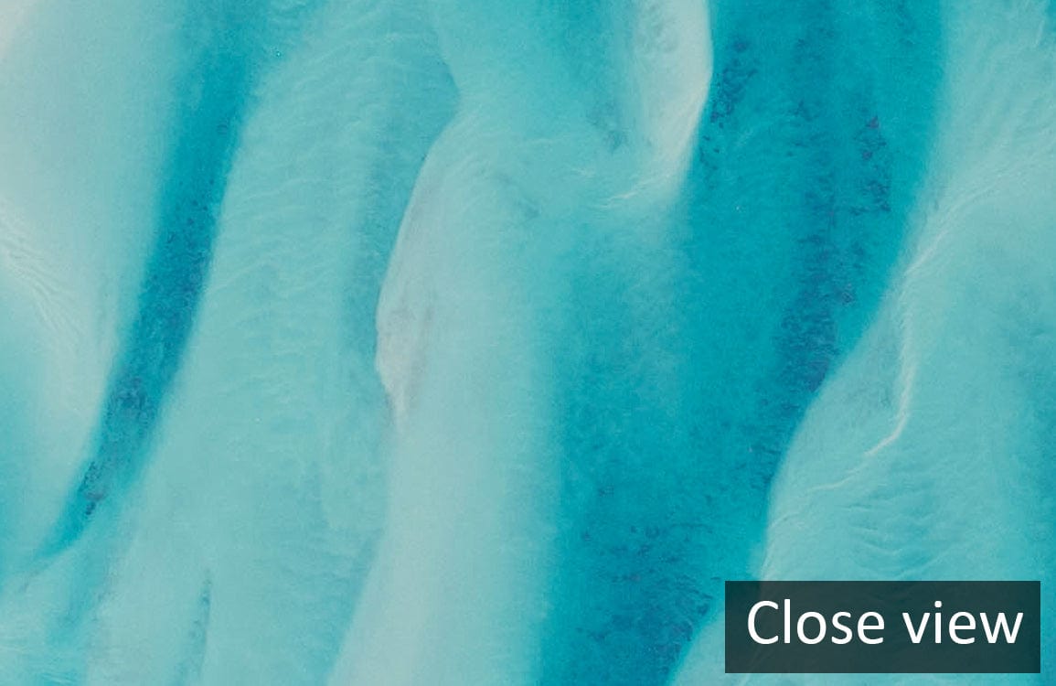 Close view of Aqua Coastal Dreamscape Mural Wallpaper, showcasing serene ocean-inspired design details.
