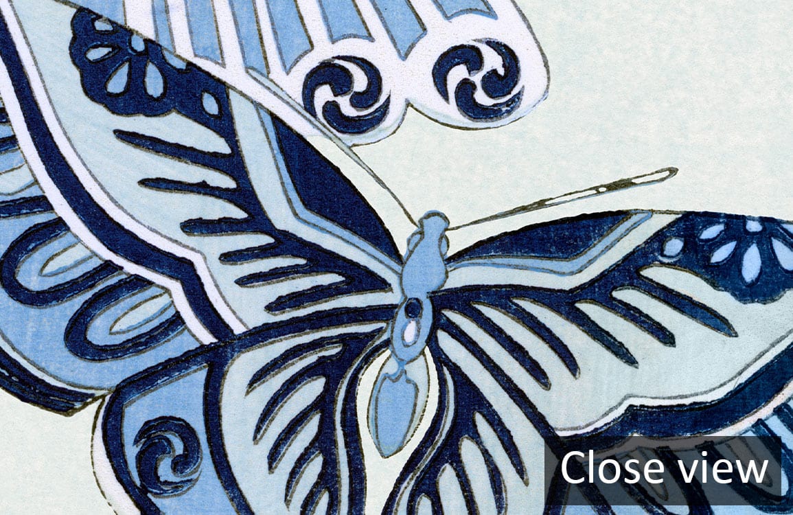 Serene Blue Butterfly Pattern Mural Wallpaper close-up, nature-inspired design, elegant decor element.