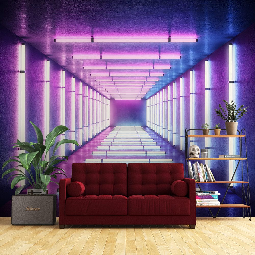 Vivid Neon Corridor Mural Wallpaper