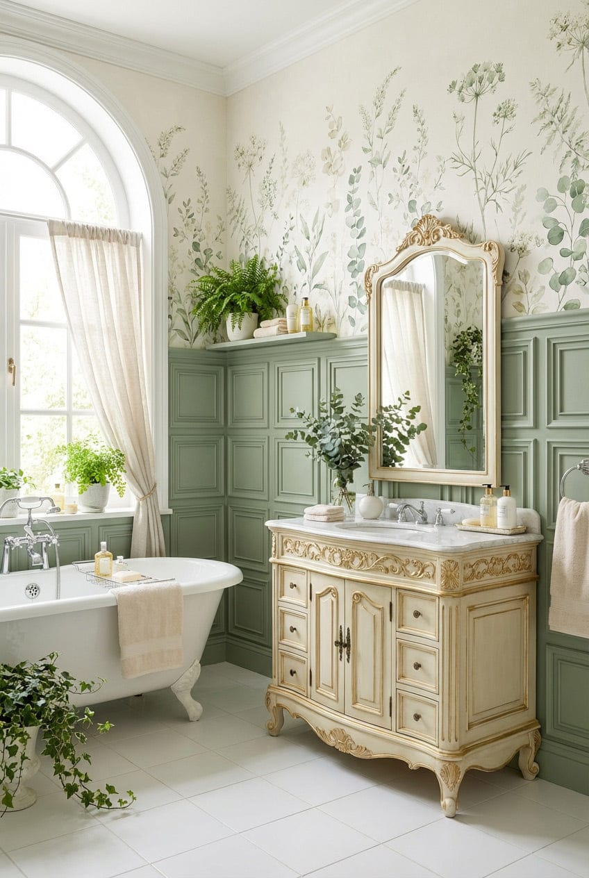 Sage Green Classic Panel Grid Wallpaper