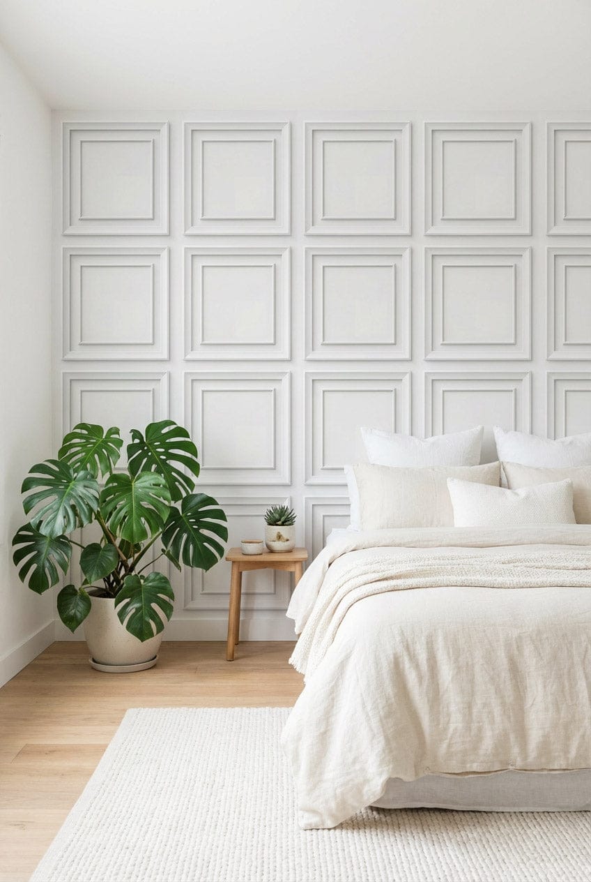 White Classic Panel Grid Wallpaper