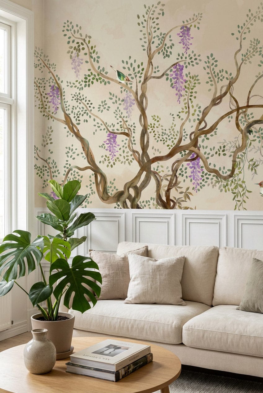 Modern White Wainscoting Panel Wallpaper