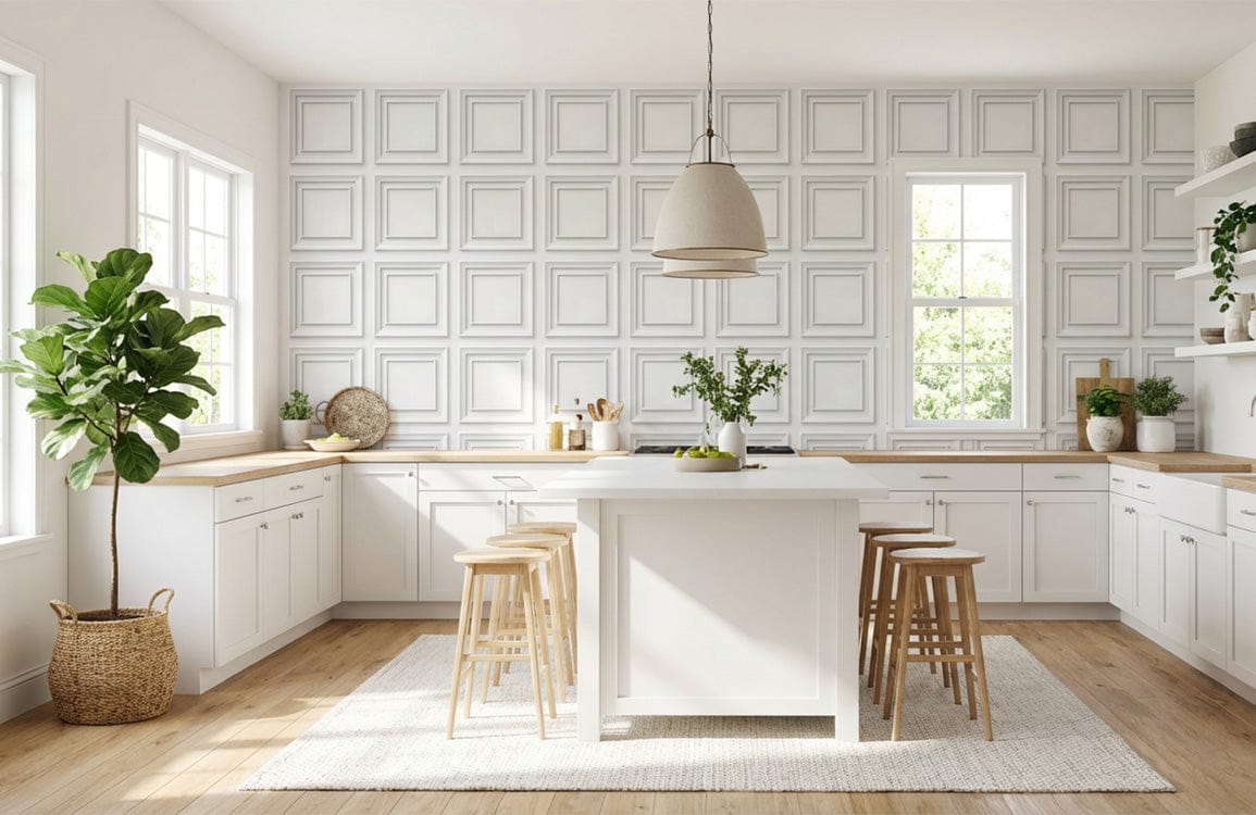 Modern White Wainscoting Panel Wallpaper