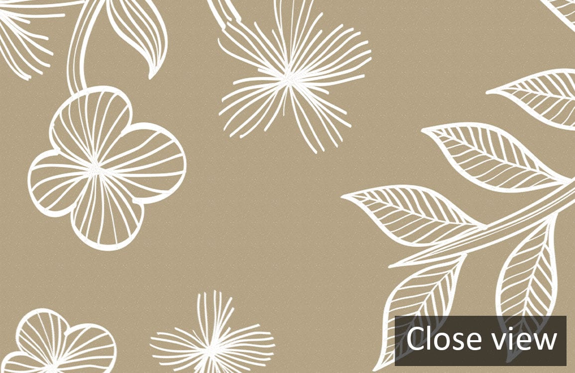 Beige Botanical Elegance Wallpaper, floral pattern, chic interior decor, close view, stylish design.