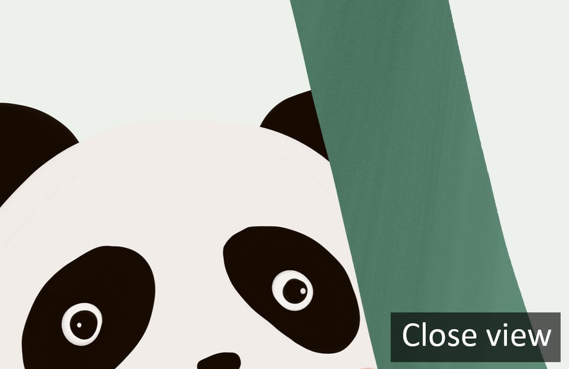 Panda Jungle Mural Wallpaper close-up, featuring playful panda and bamboo in green tones.