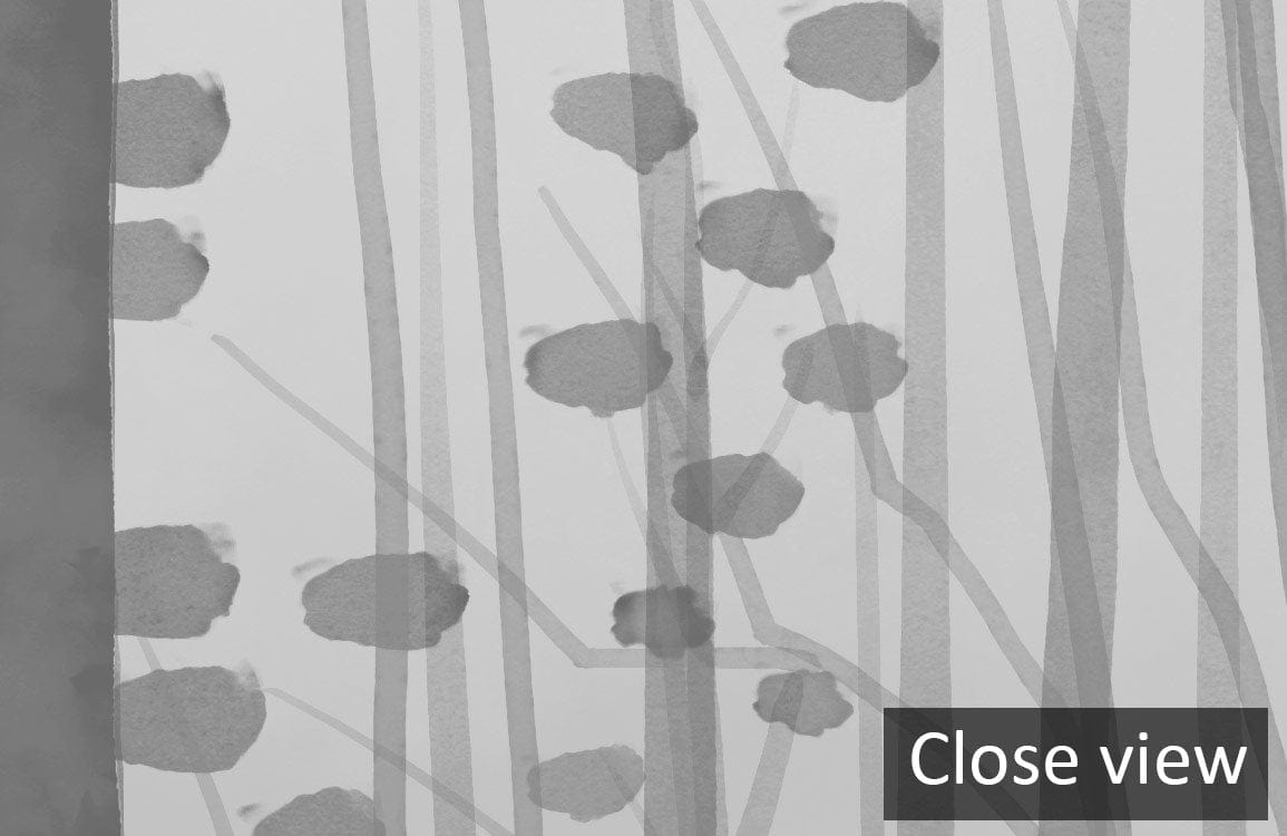 Close view of Grey Forest Mist Mural Wallpaper showcasing elegant monochrome nature landscape design.