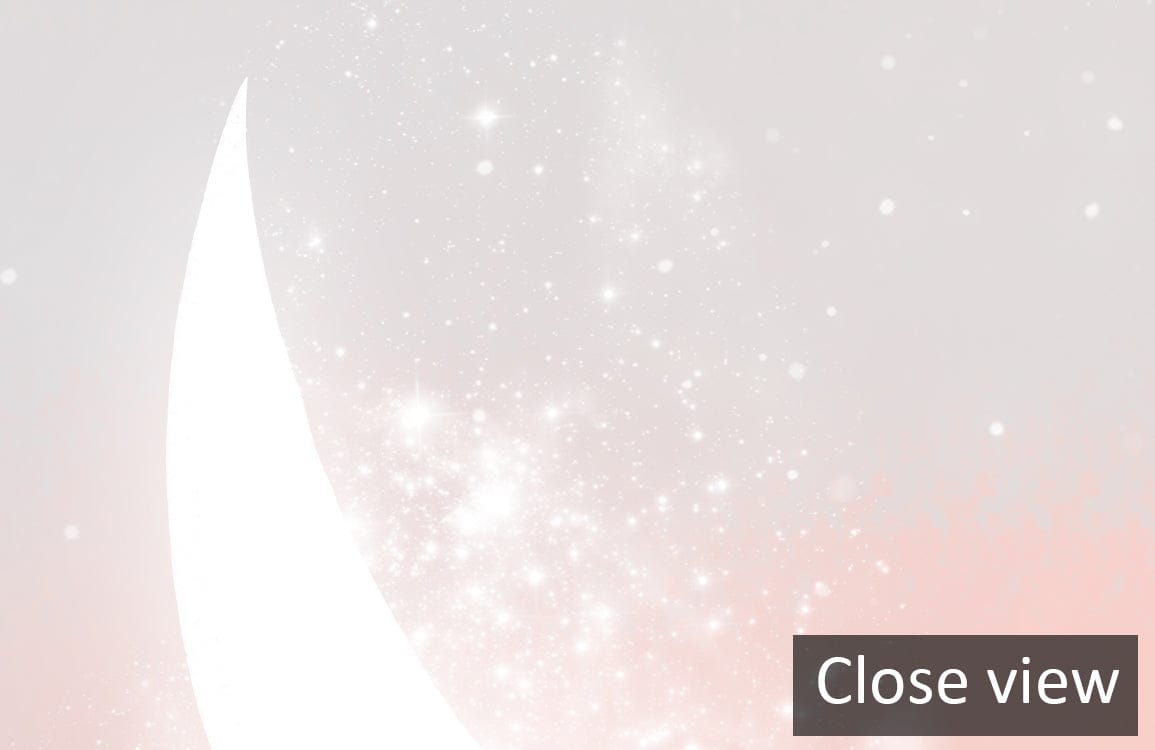 Close-up view of Ethereal Pastel Sky Crescent Moon Dreamscape Mural Wallpaper with celestial details.
