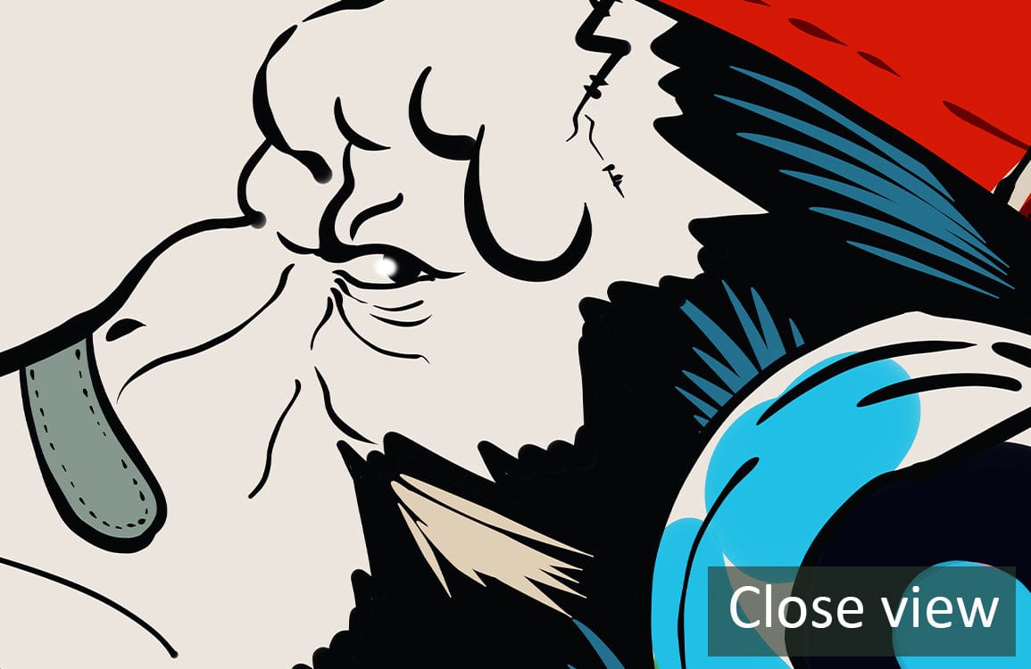 Modern Urban Ape Headphones Street Art Wall Mural Wallpaper, close-up abstract design, vibrant colours.