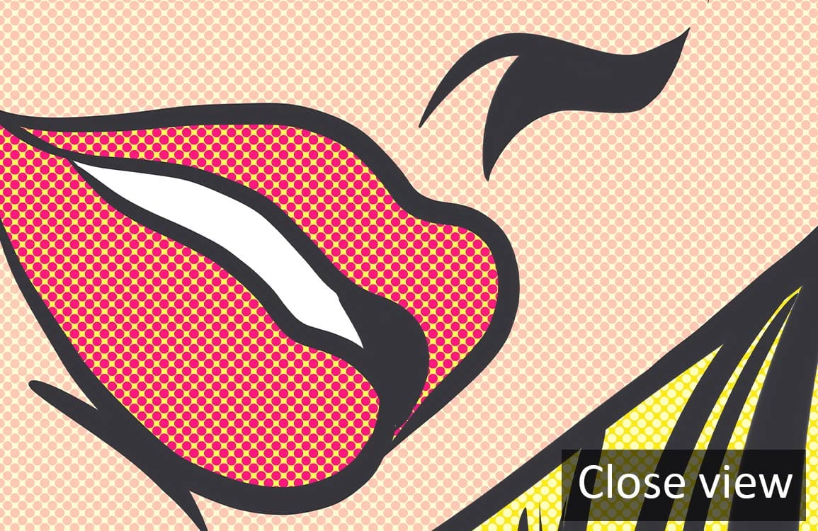 Close-up of Retro Pop Art Blonde Glamour Mural Wallpaper with vibrant comic style design.