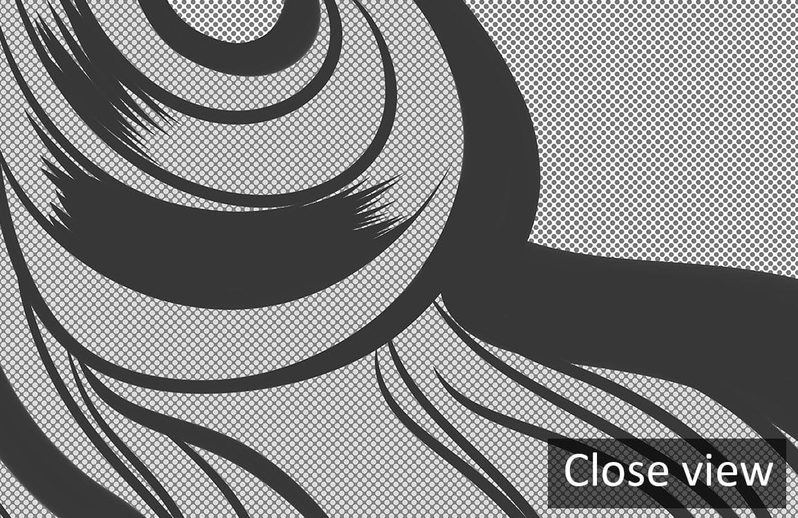 Monochrome Pop Art Mural Wallpaper detail; black and grey comic style for stylish interiors.