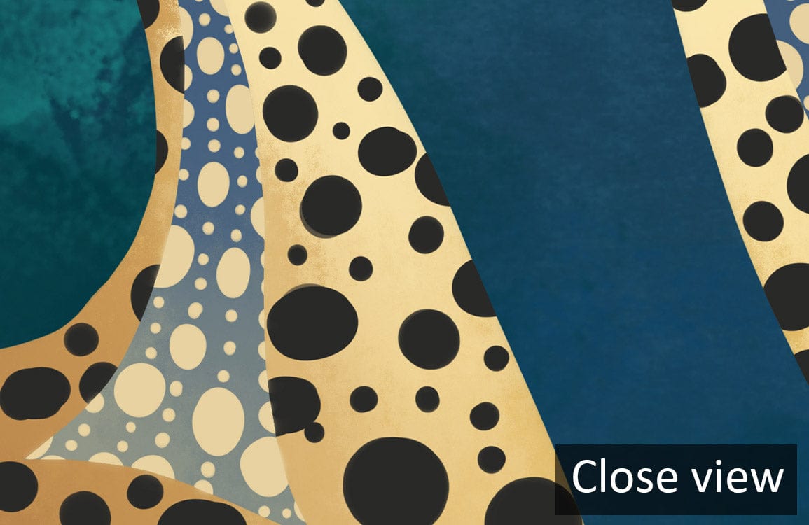 Elegant Teal Octopus Marine Scene Mural, artistic design close-up with bold patterns and colours.