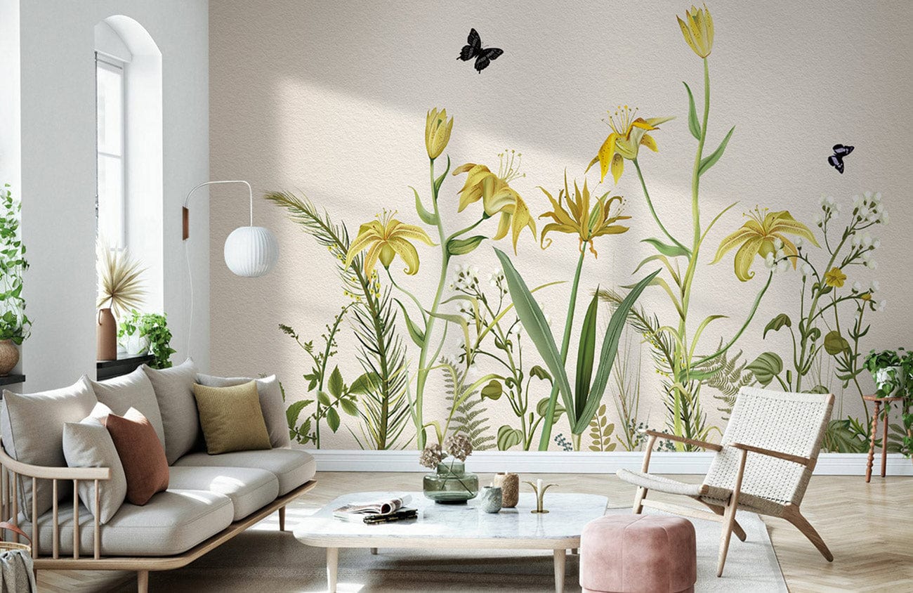 Yellow Flower Bushes Wallpaper Mural