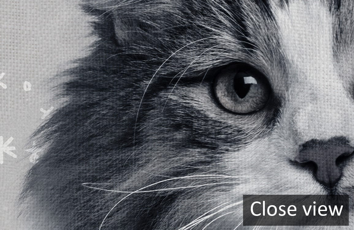 Close-up of Celestial Cat Grey Wallpaper, featuring detailed cosmic feline design for elegant interiors.