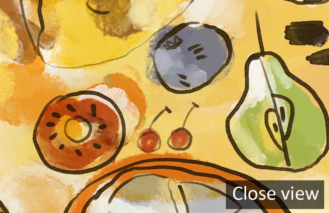 Close view of Vintage Autumnal Delight Art Deco geometric pattern wallpaper with abstract yellow designs.
